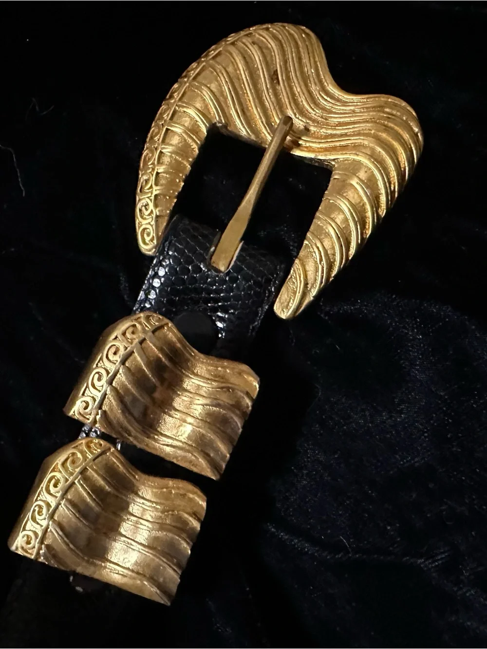 Dicelli Vintage Black Genuine Lizard Belt with Gold Buckle